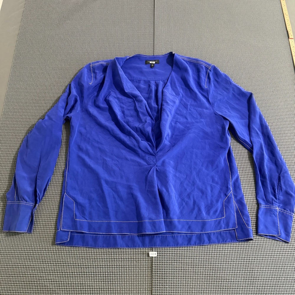Rag & Bone Womens Royal Blue V-Neck Long Sleeve Blouse Size L